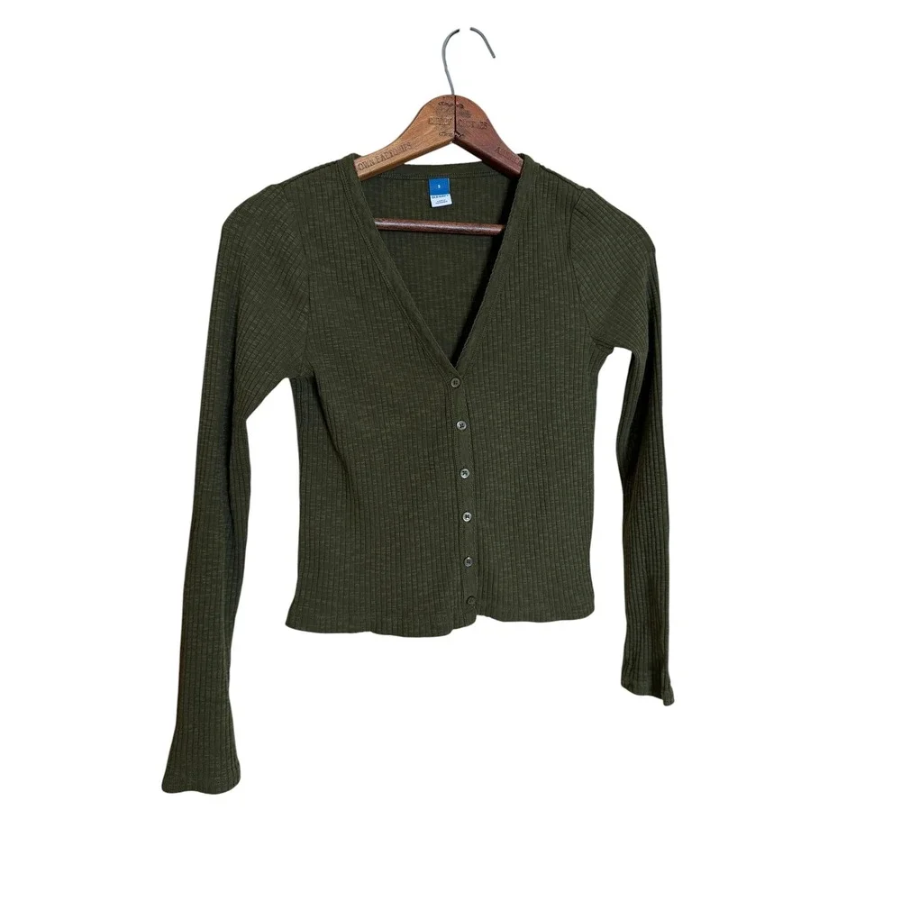 Old Navy Womens Ribbed Long Sleeve V-Neck Cardigan Olive Green Small